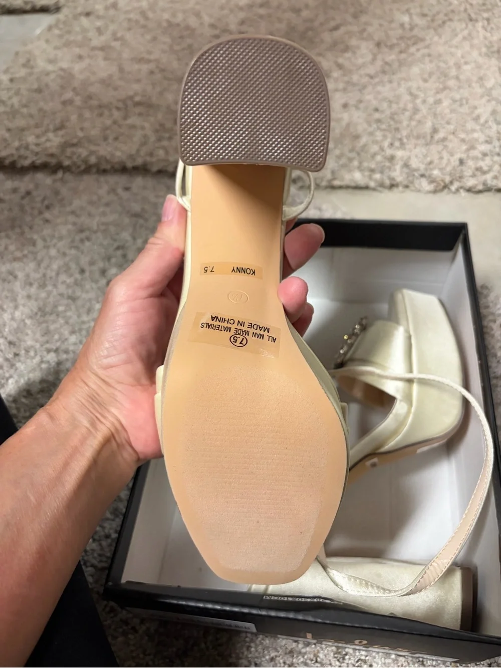 Lulu's Ivory Satin Platform Heel Sandals with Rhinestone Accent